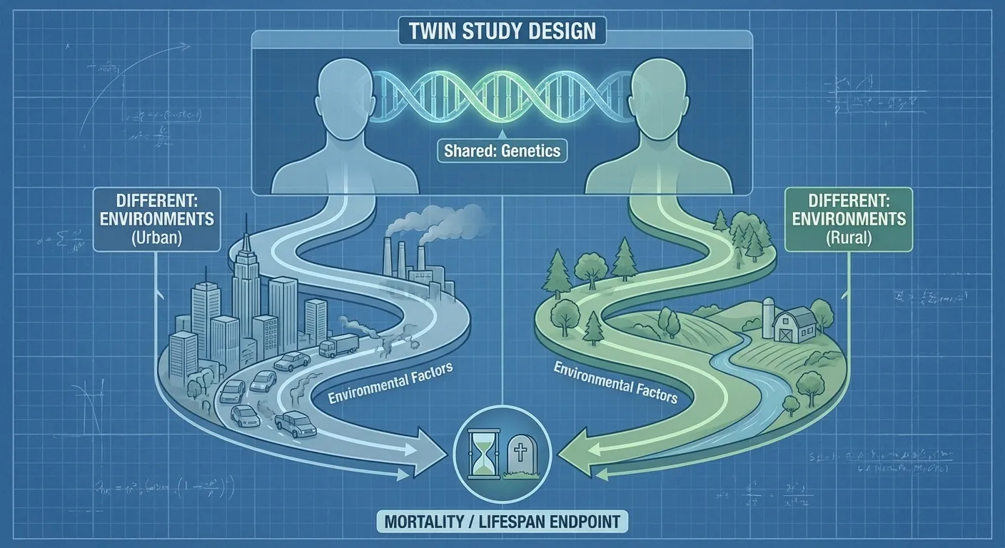 Conceptual illustration of twin studies methodology separating genetic and environmental factors