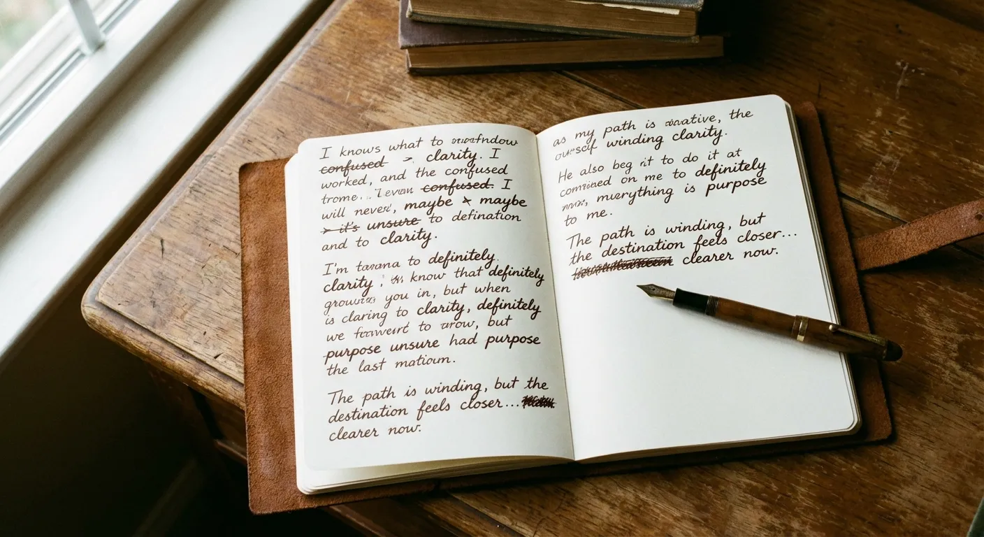 Open journal with handwritten emotional reflections and a list of feeling words