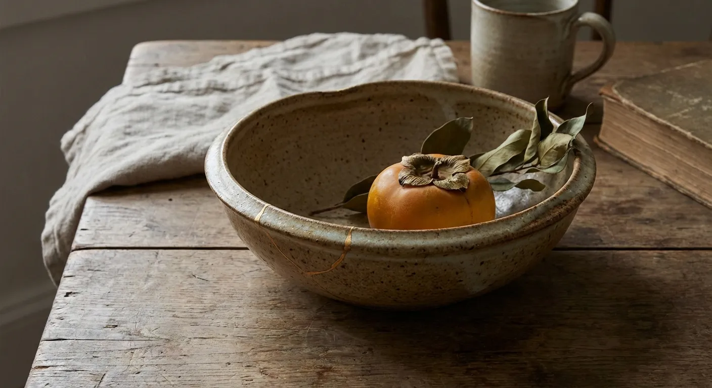 Hand-thrown ceramic bowl with beautiful imperfections in soft light