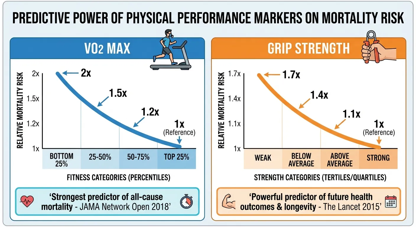 Comparison of VO2 max and grip strength as mortality predictors showing their superior predictive value