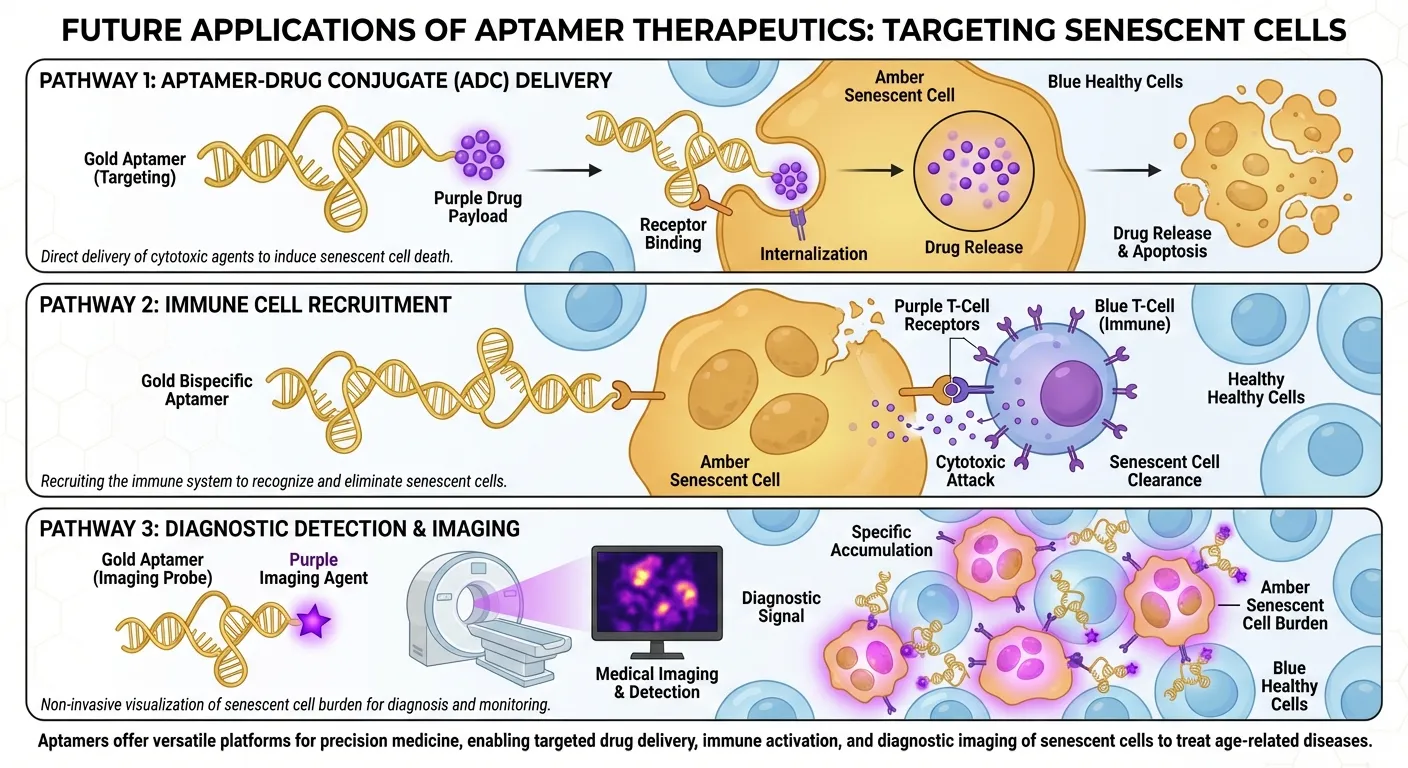 Diagram showing future aptamer applications including drug delivery and immune cell recruitment