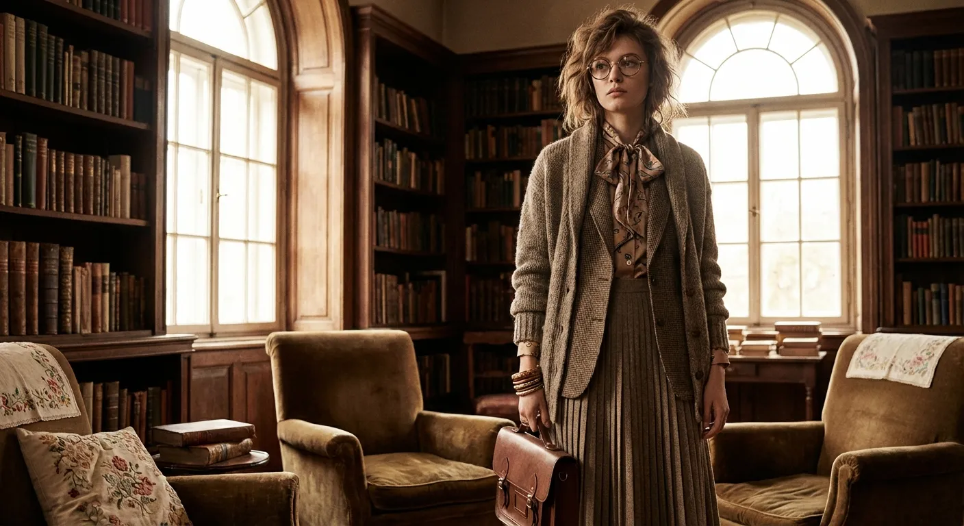 Poet-core and librarian chic aesthetic fashion styling
