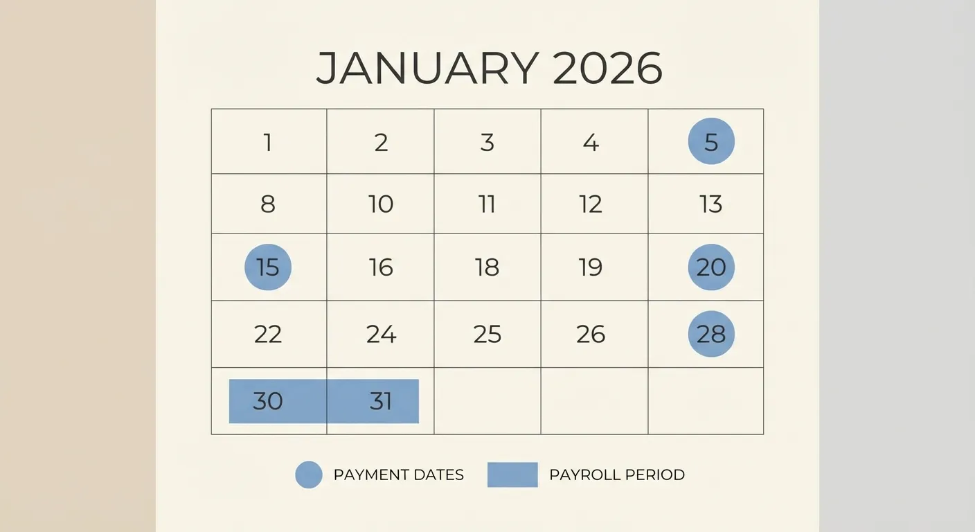 Calendar with payment dates marked and highlighted in January
