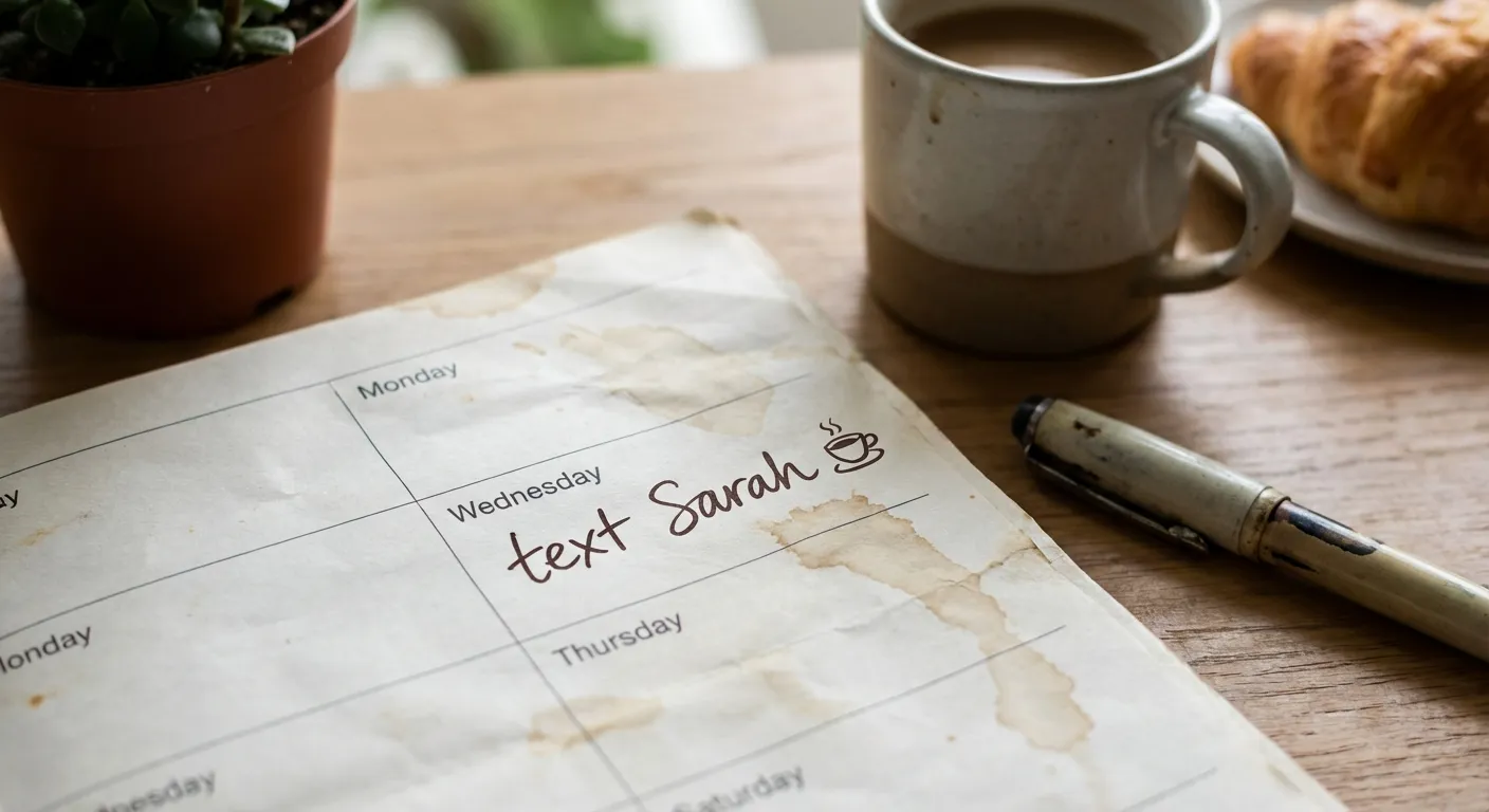 Calendar with small recurring reminder marked 'text Sarah