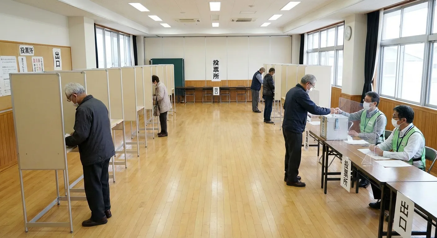 Japanese voters at polling station casting ballots in previous election
