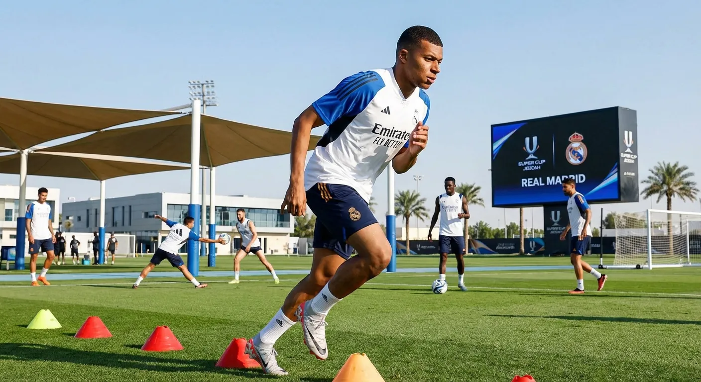 Kylian Mbappe training with Real Madrid teammates in Jeddah
