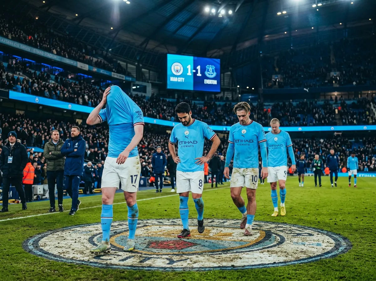 Manchester City players walking off the pitch looking dejected after a draw