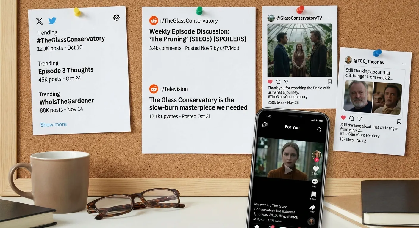 Social media feeds showing sustained weekly discussion of prestige TV shows