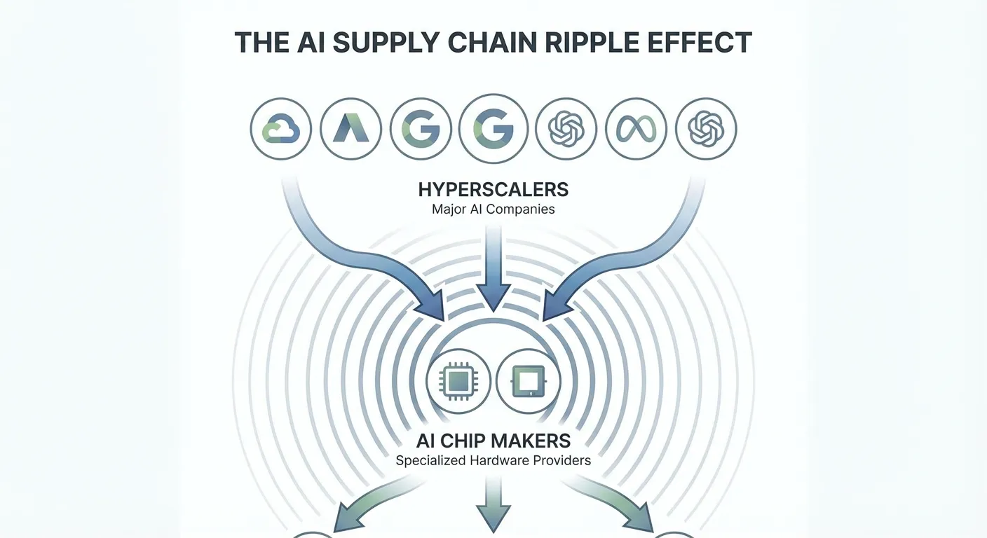 Supply chain diagram showing AI demand rippling through semiconductor and networking sectors