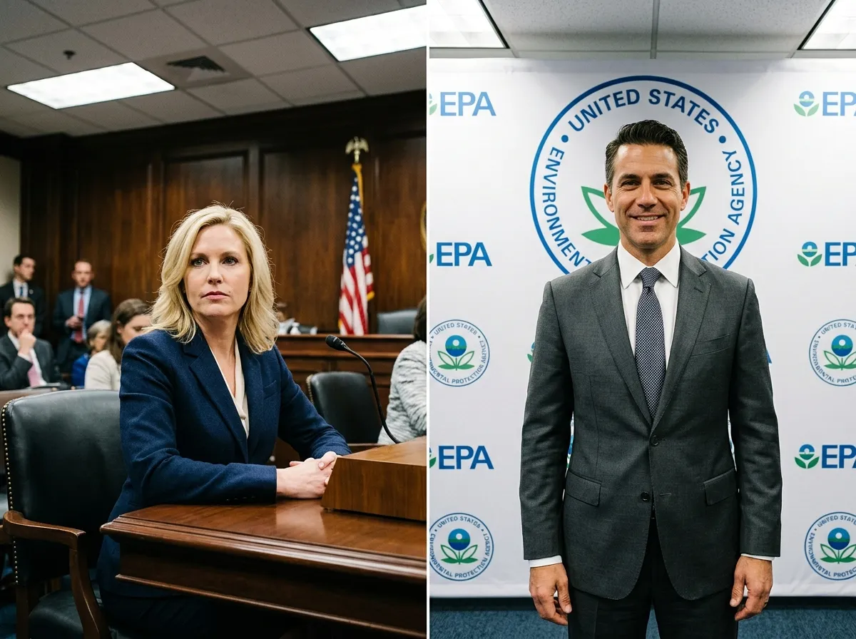 Split image of Pam Bondi and Lee Zeldin at separate government events