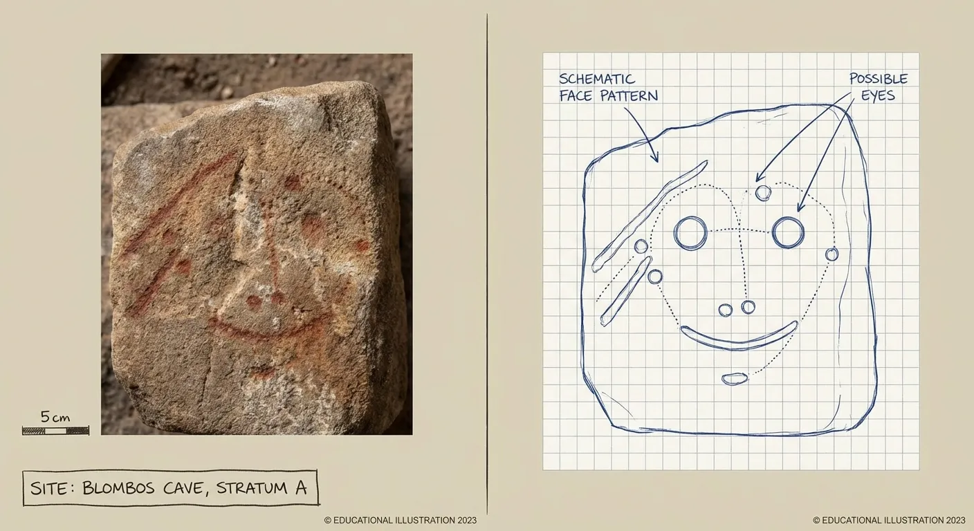 Comparison showing prehistoric ochre marks alongside modern artistic interpretations