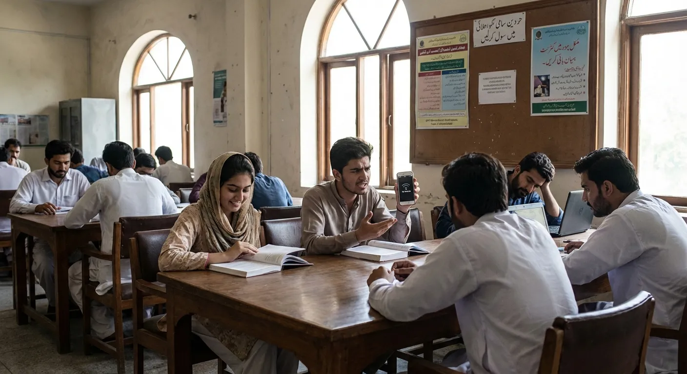 University students in Pakistan studying without access to social platforms, both relieved and isolated