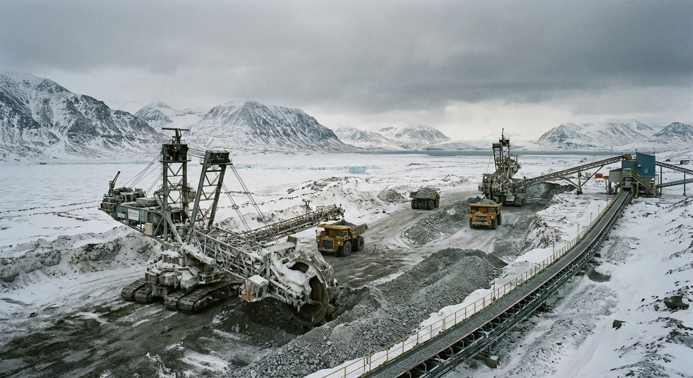 Rare earth mining operation in Arctic landscape