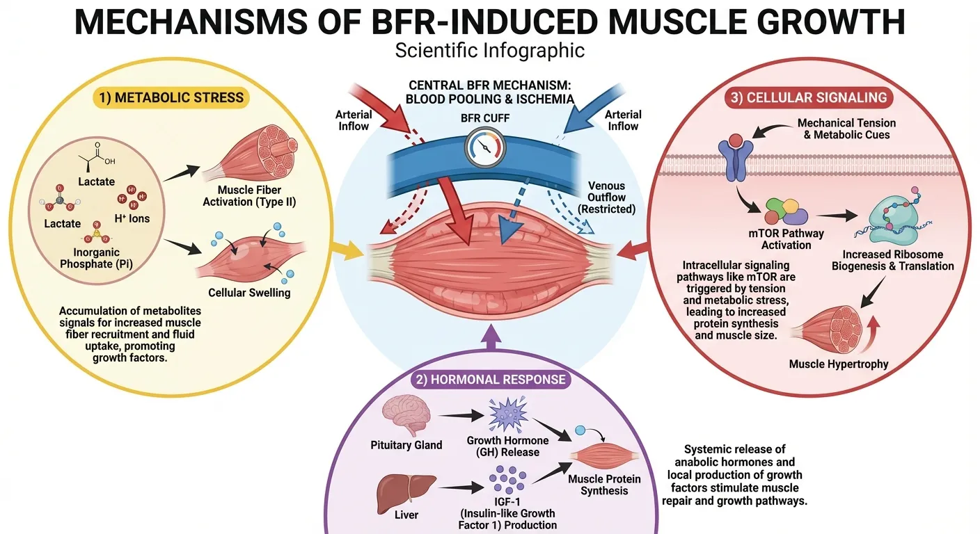 Diagram showing blood flow during BFR with arterial inflow and restricted venous return