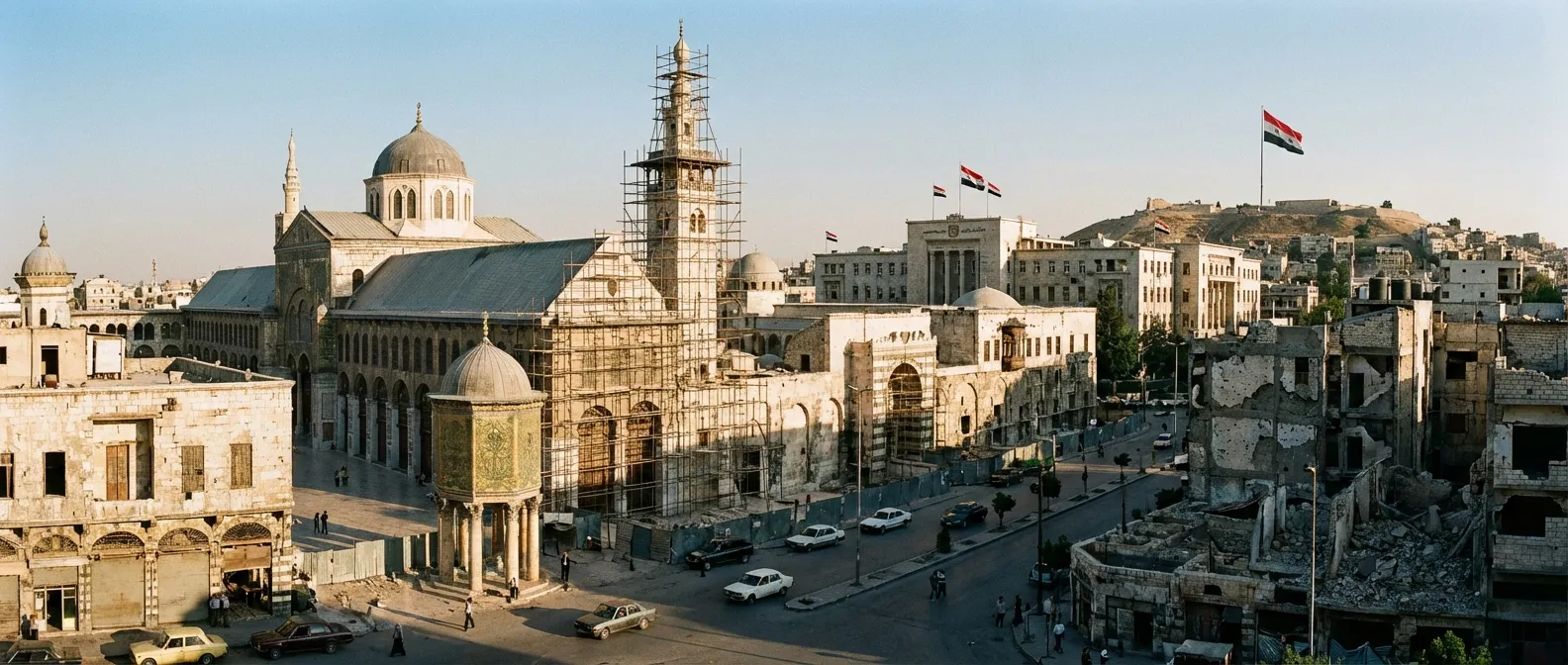 Damascus cityscape showing reconstruction efforts alongside war damage