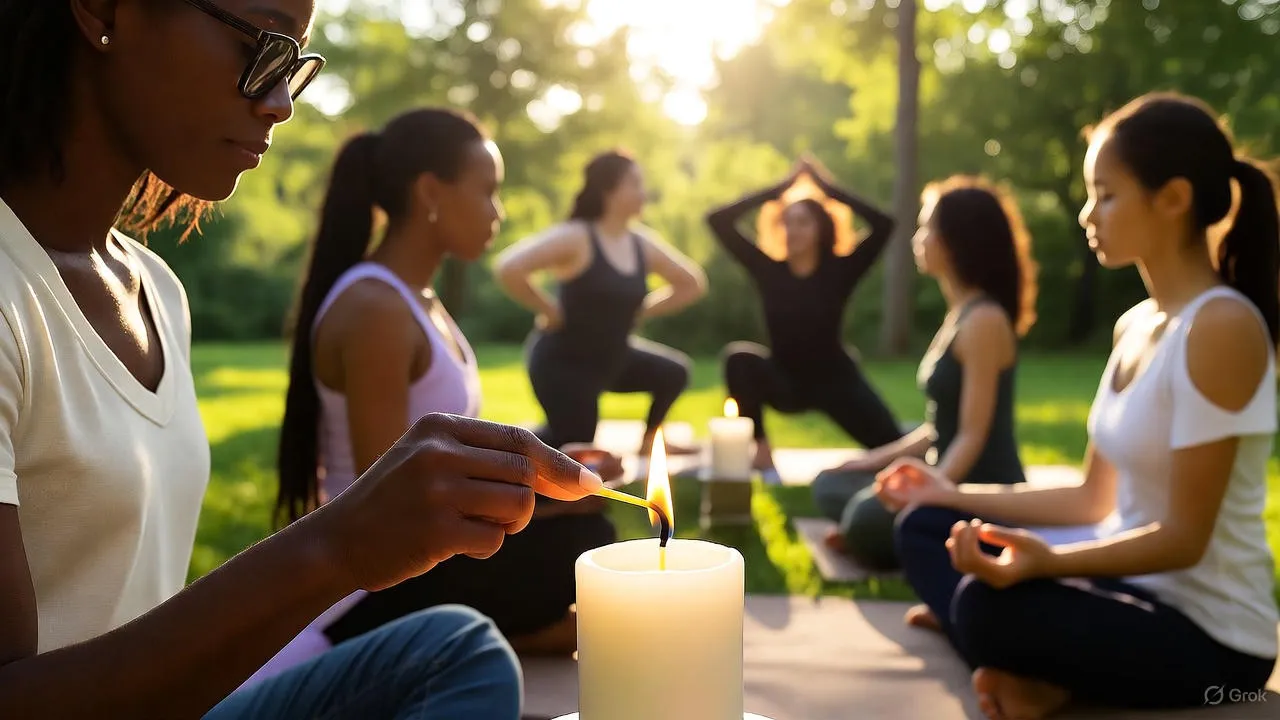 Person practicing morning ritual with tea and journal in soft morning light