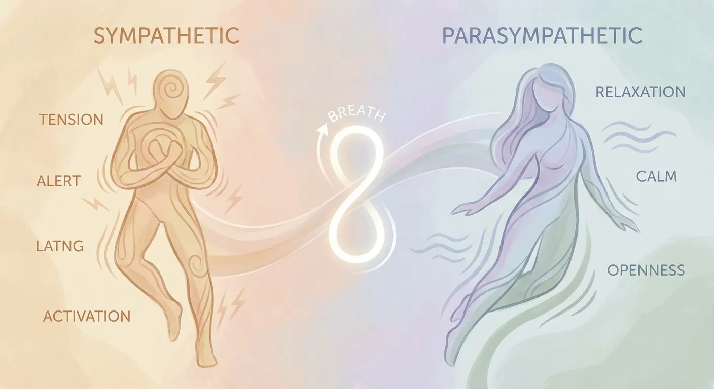 Visual diagram showing the sympathetic and parasympathetic nervous system states