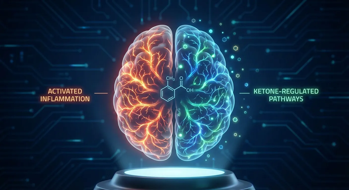Conceptual illustration of brain with reduced inflammation pathways highlighted in calming blue