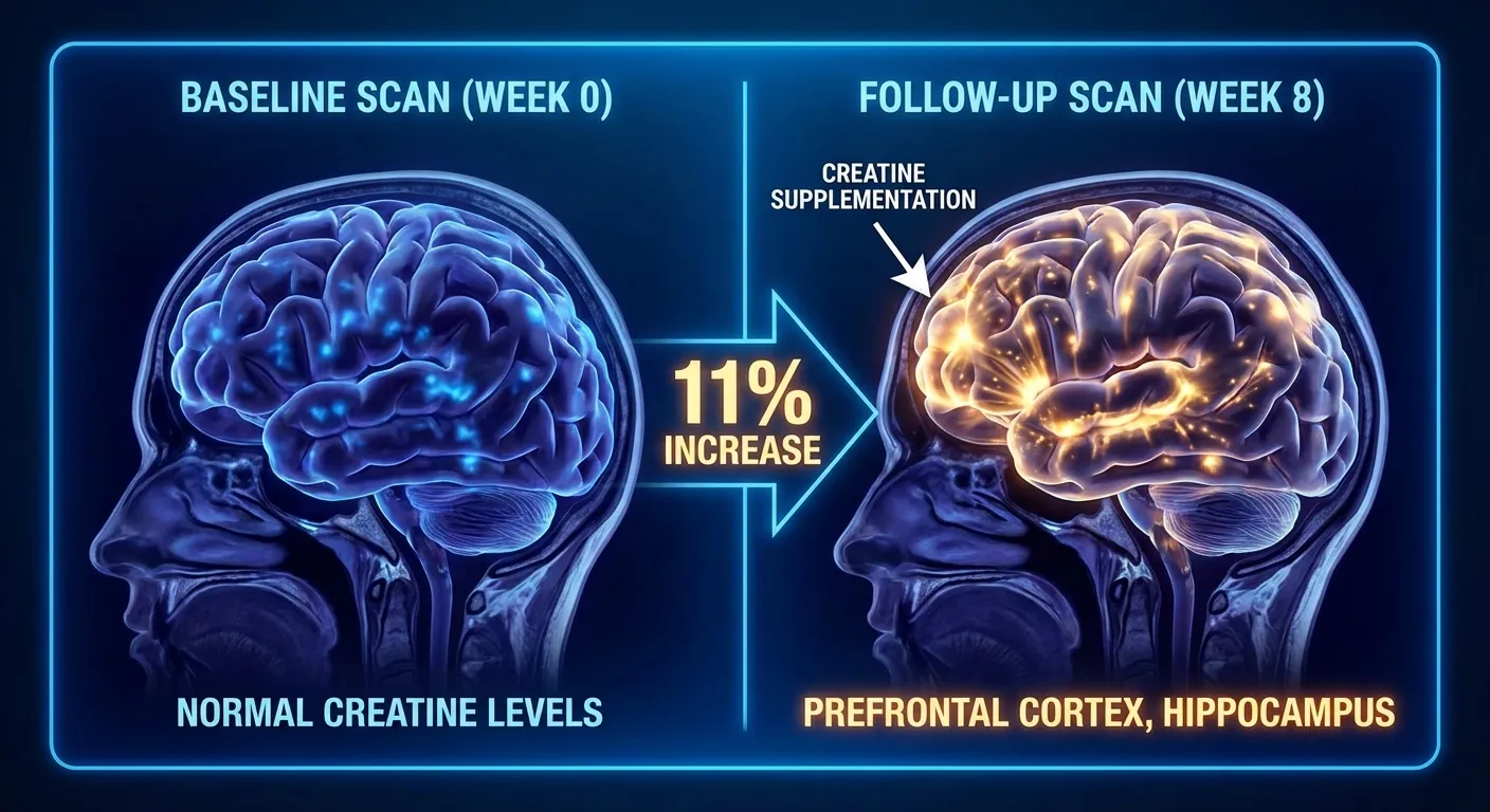 MRI brain scan showing areas of increased creatine concentration after supplementation