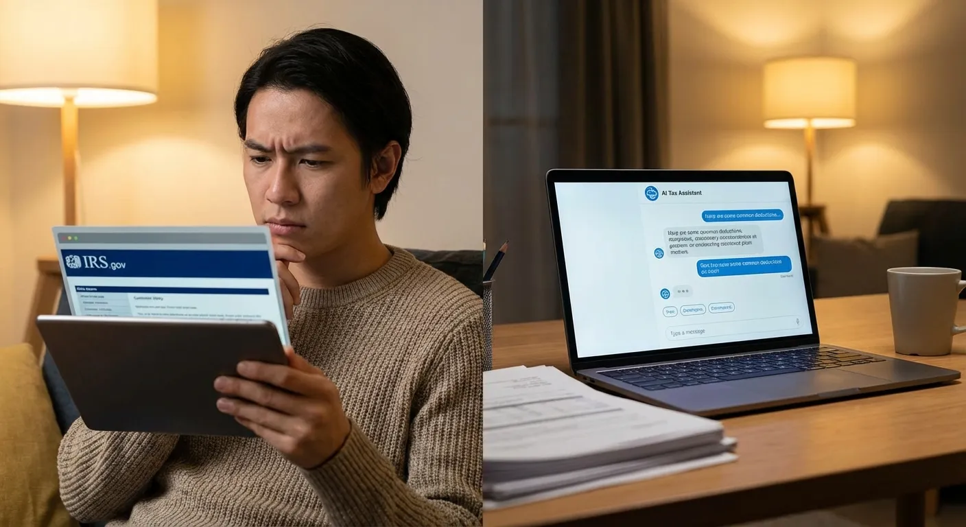 Person cross-referencing AI suggestion with official IRS website on tablet