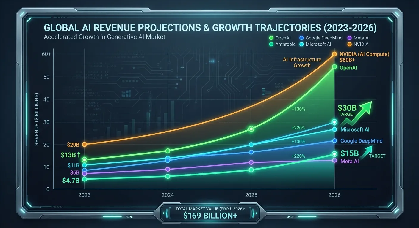 Revenue and growth projections for major AI companies
