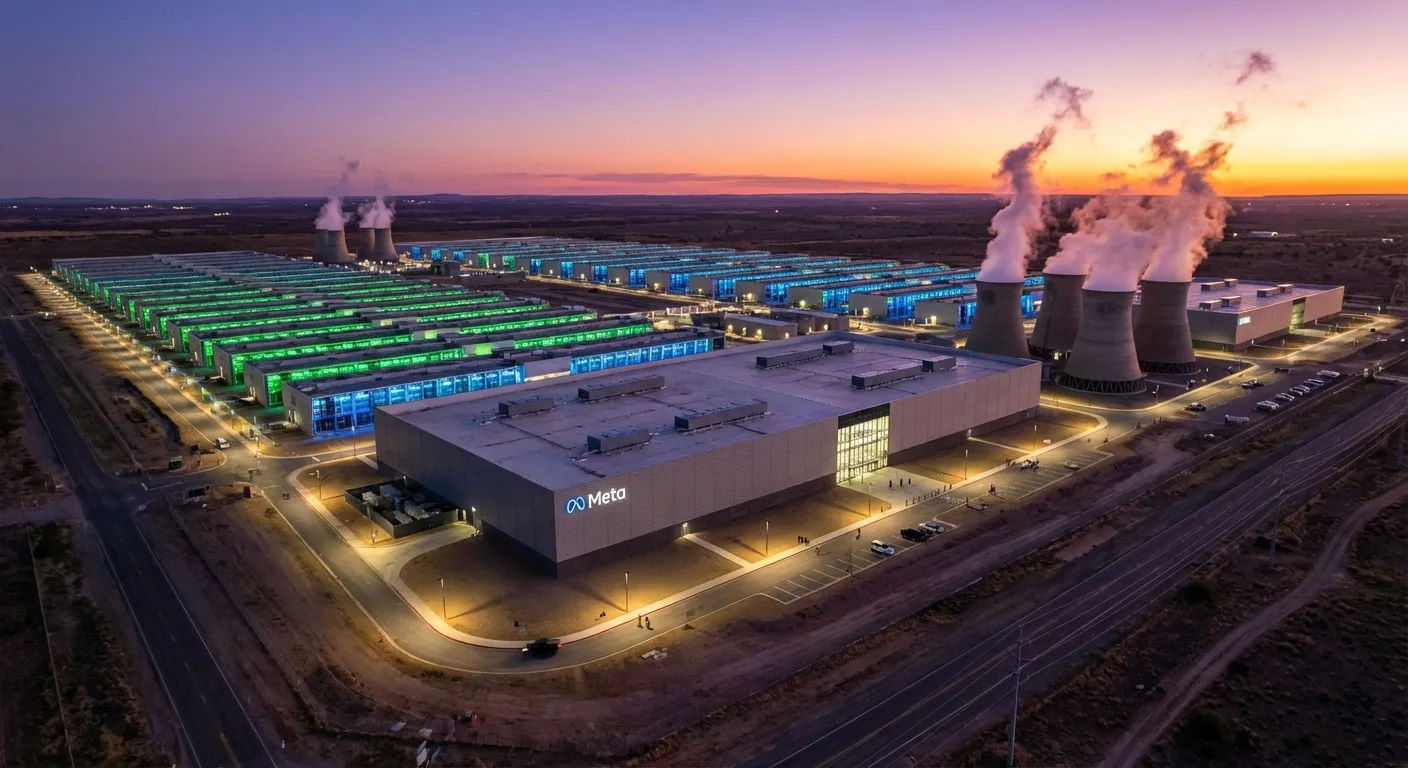 Data center facilities with servers representing Meta AI infrastructure investment
