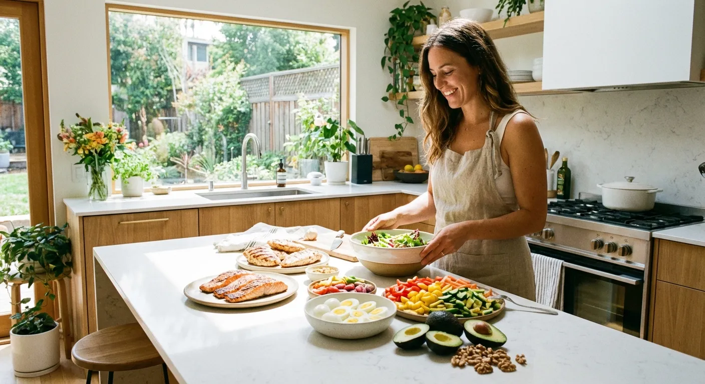 Person preparing a healthy high-protein meal during their eating window