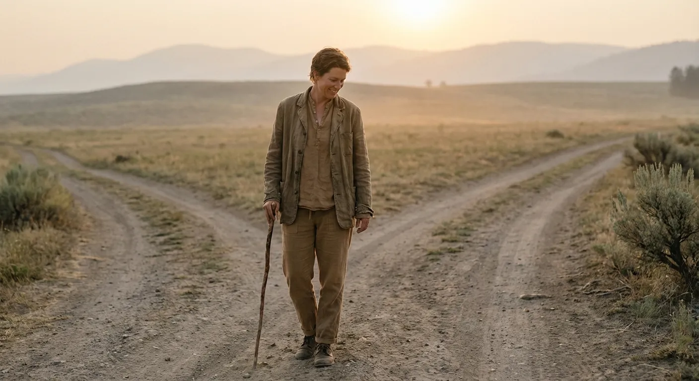 Person peacefully selecting one option from a few simple choices on a calm background