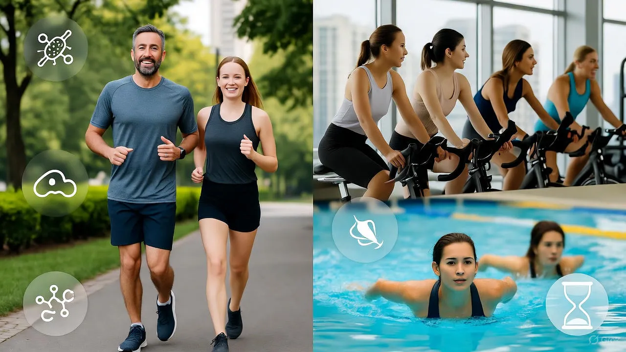 Person cycling at moderate intensity on scenic outdoor path wearing heart rate monitor