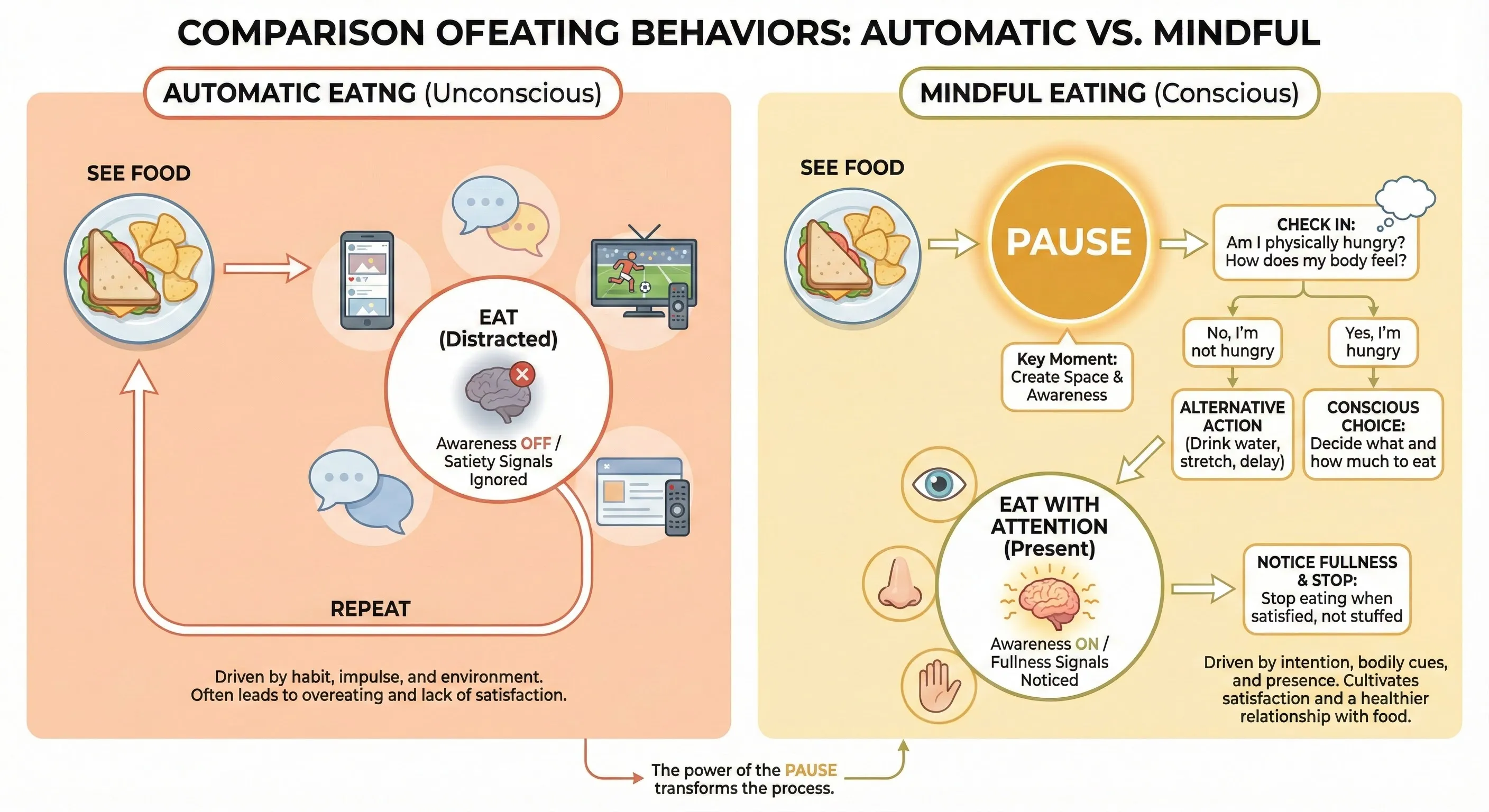 Comparison of automatic versus mindful eating patterns