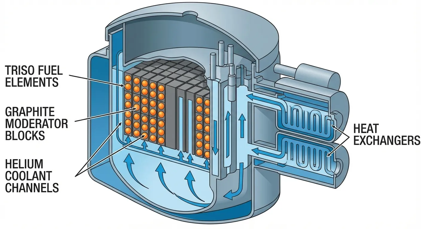 Detailed diagram of a small modular nuclear reactor with labeled components