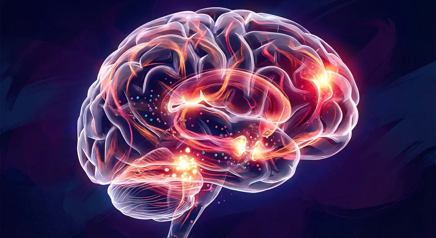 Abstract neural pathways lighting up in warm tones representing the brain chemistry of romantic love