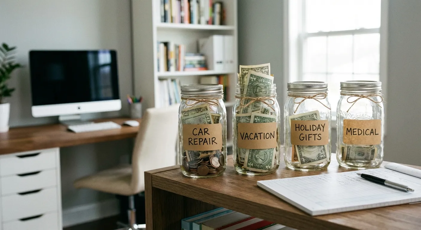 Multiple labeled savings jars for different expense categories