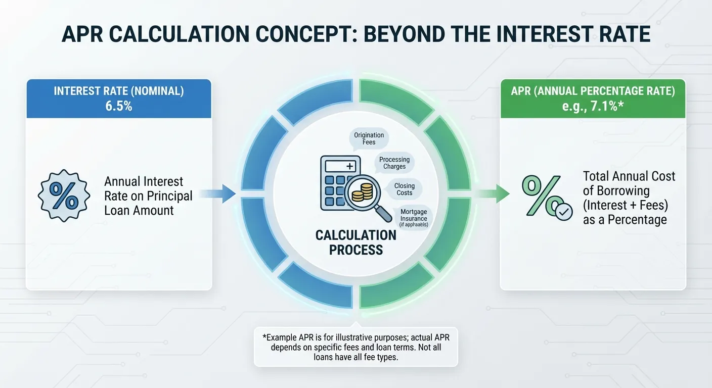 Comparison diagram showing how APR is calculated from interest rate plus fees