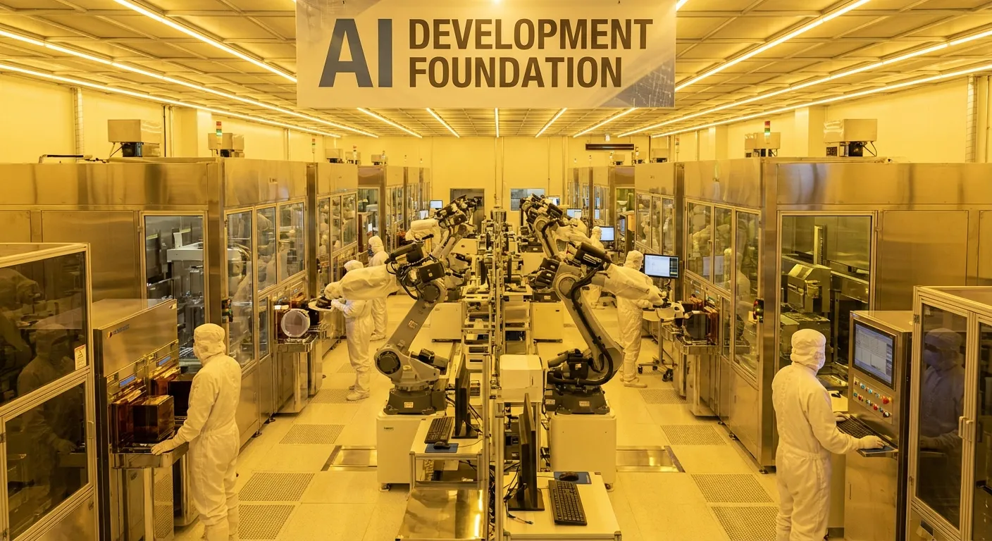 AI chip manufacturing facility showing semiconductor production equipment