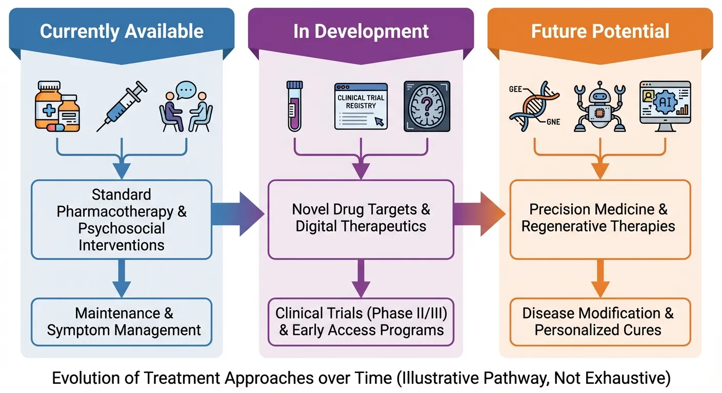 Infographic showing current and emerging treatment approaches for EBV reactivation in long COVID