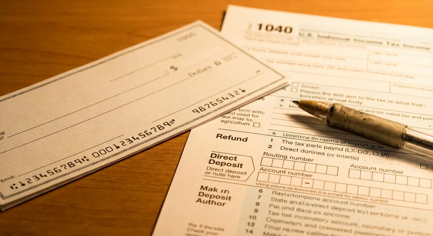 Bank routing number and account number on check next to tax form