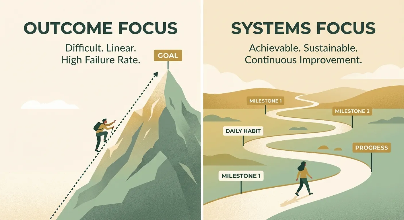 Visual comparison of outcome-based versus system-based goal approaches