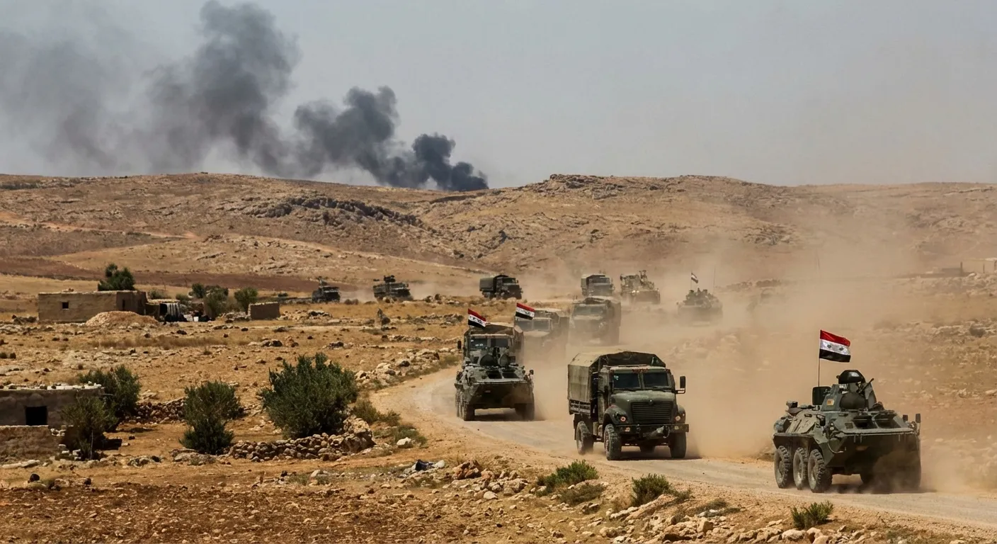 Syrian military vehicles moving through contested territory