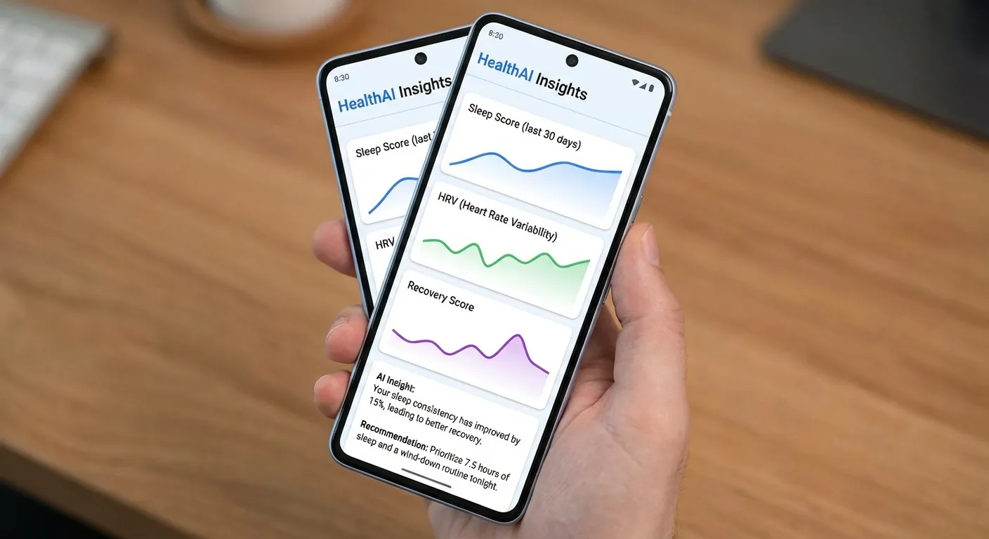Smartphone app displaying AI-generated health insights with graphs and recommendations