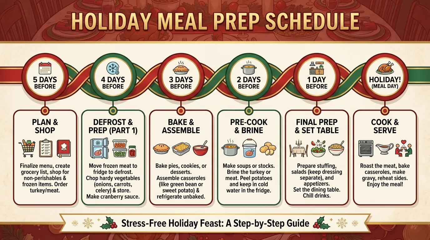 Visual timeline for holiday meal preparation