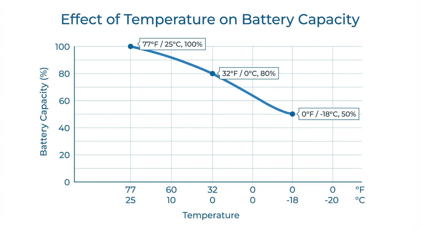 Chart showing lithium-ion battery capacity at different temperatures