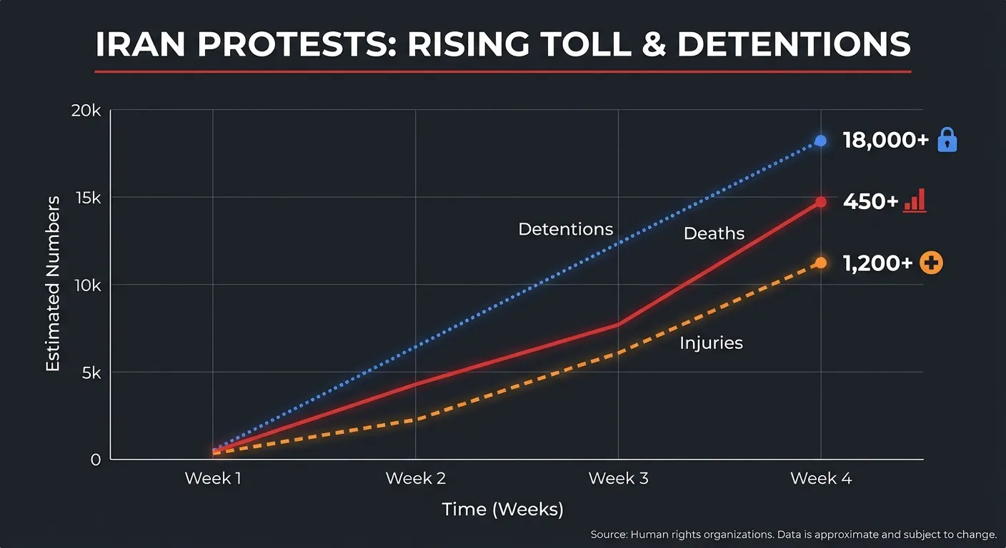 Conceptual image showing data visualization of protest casualties and detentions