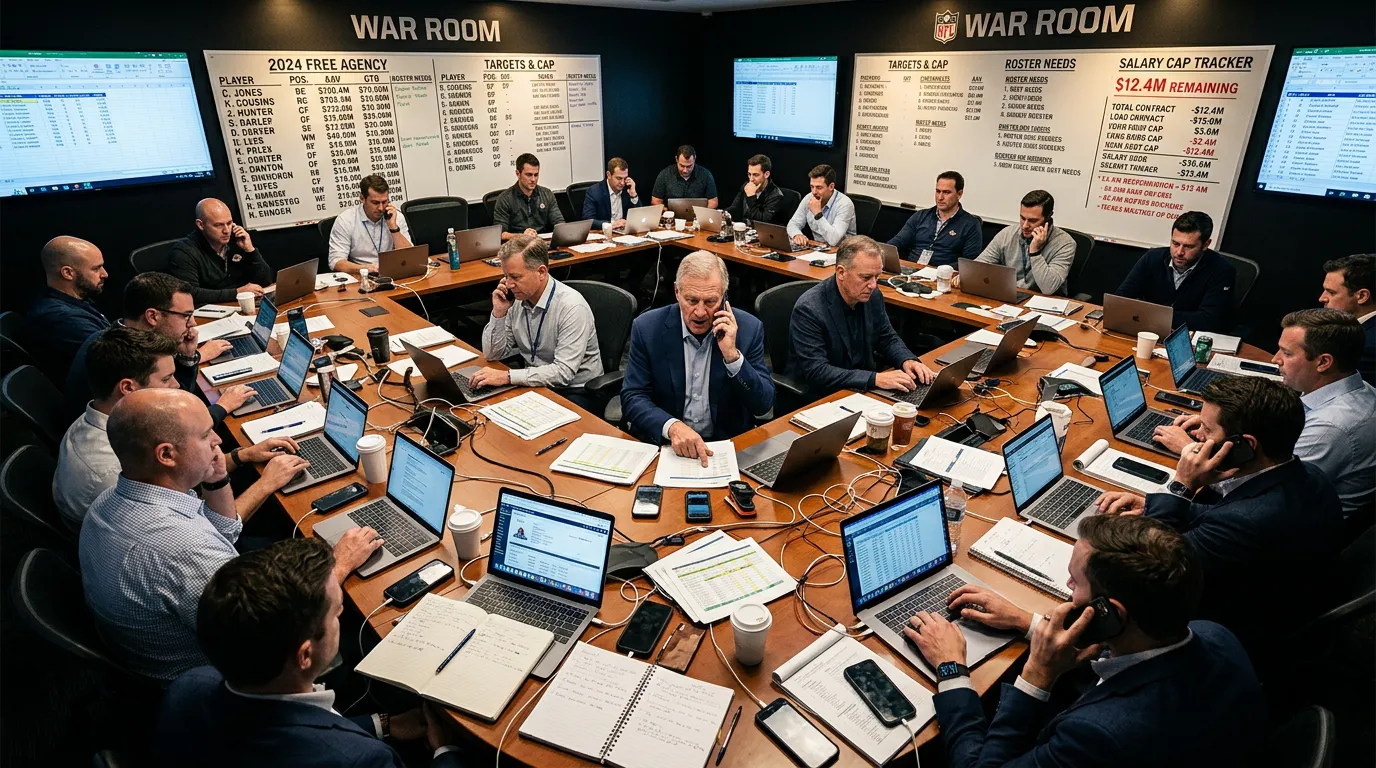 NFL team executives and agents working phones during free agency legal tampering period