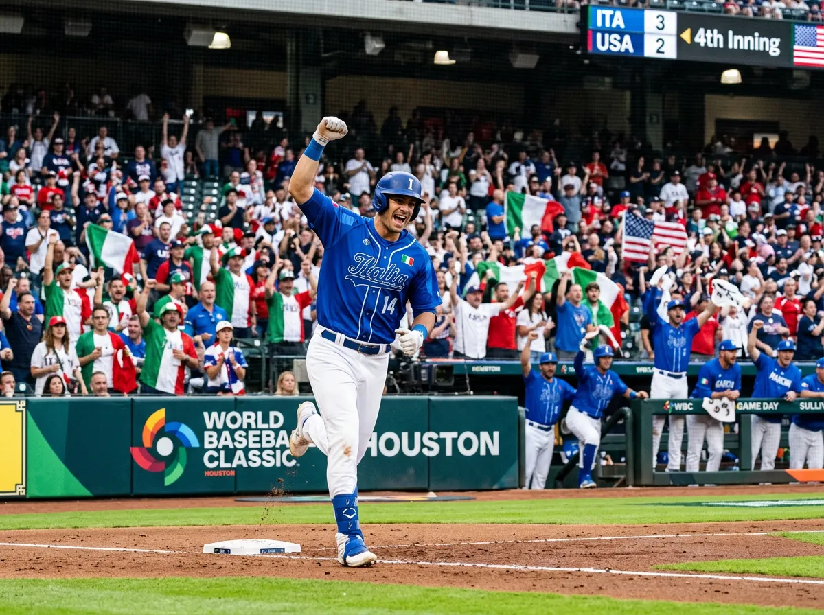 Jac Caglianone rounding bases after hitting a home run for Italy in the WBC