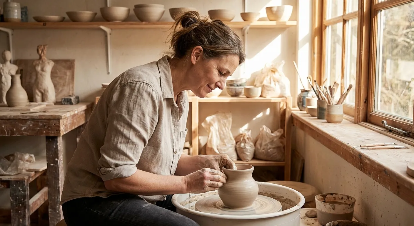 Person confidently working on creative project in natural light, fully in their element
