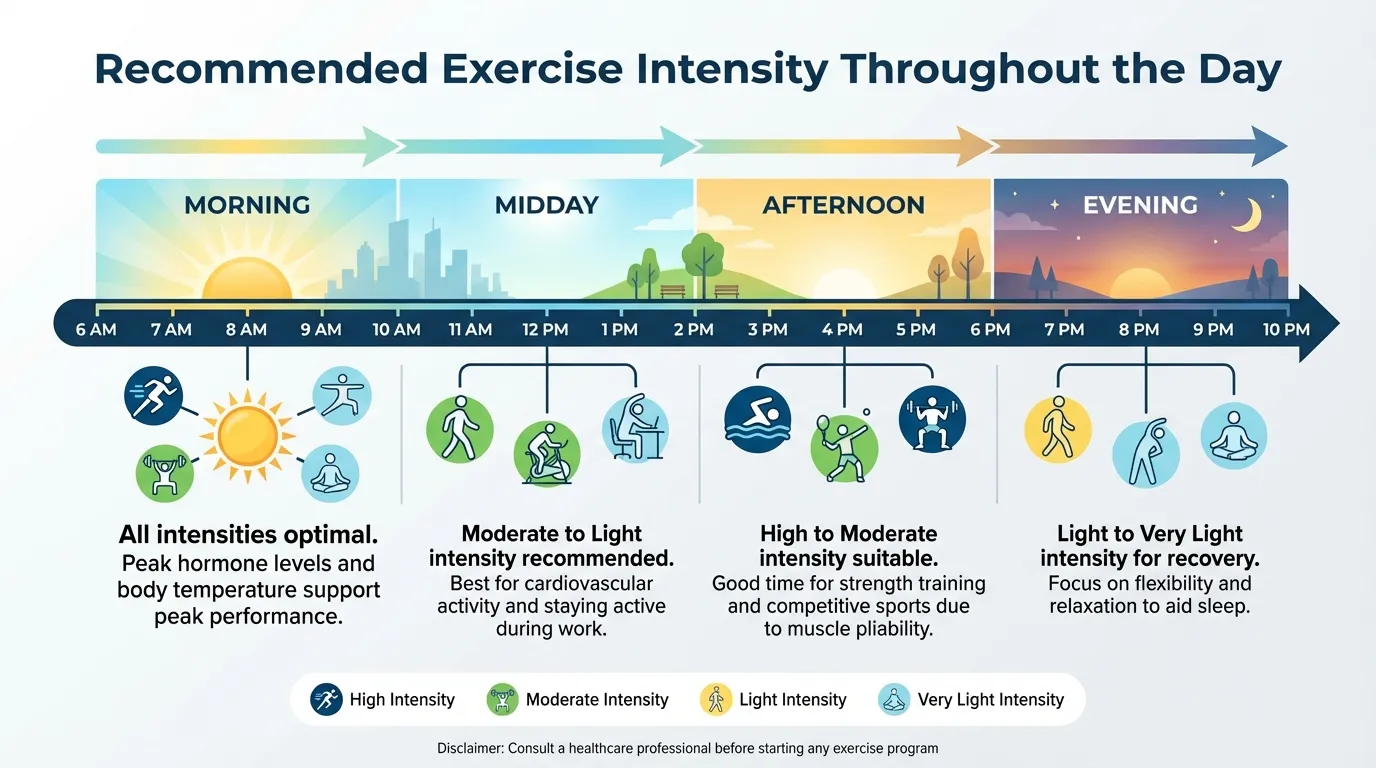 Visual guide showing exercise intensity recommendations for different times of day