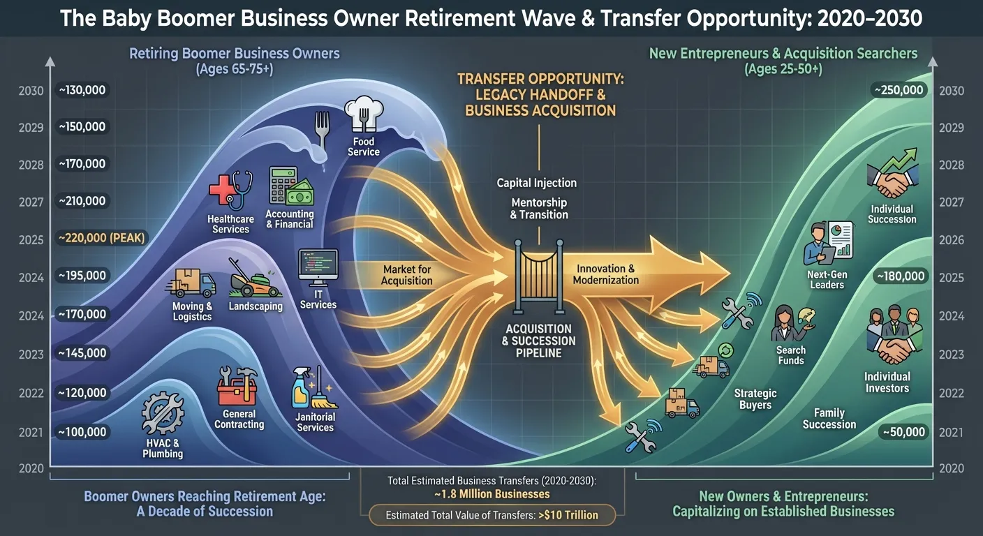 Graph showing Baby Boomer business ownership and retirement wave timeline