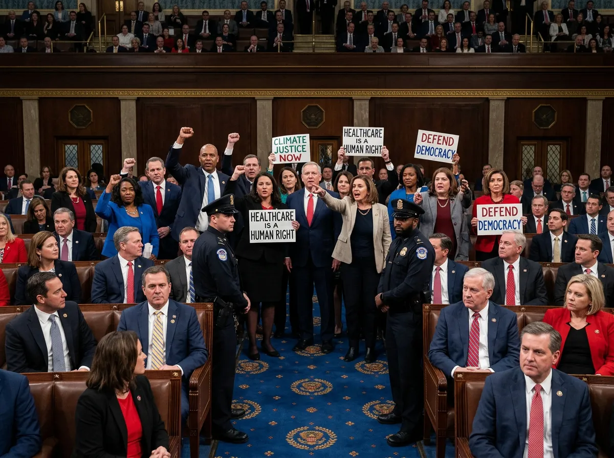 Democratic representatives protesting during Trump State of the Union speech