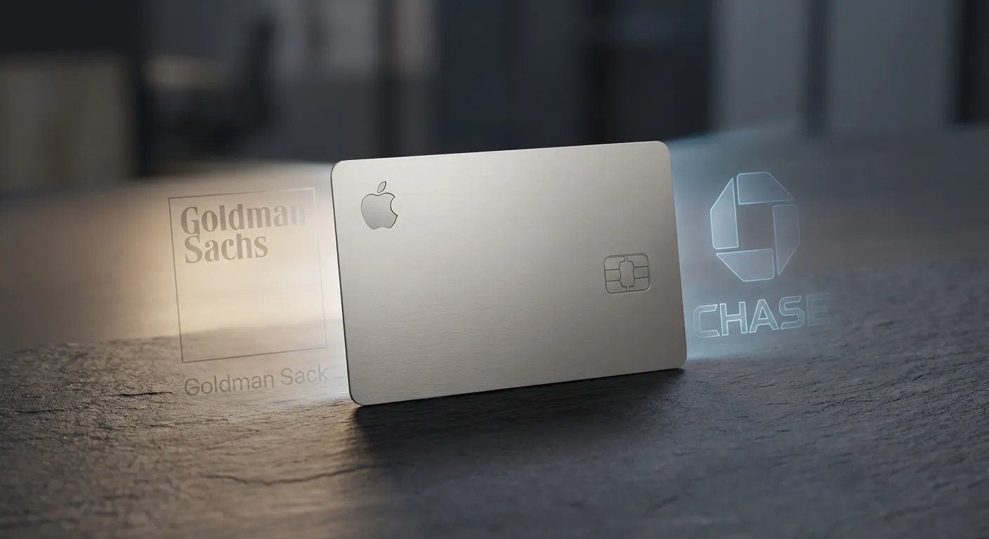 Apple Card titanium card with Chase and Goldman Sachs logos representing transition